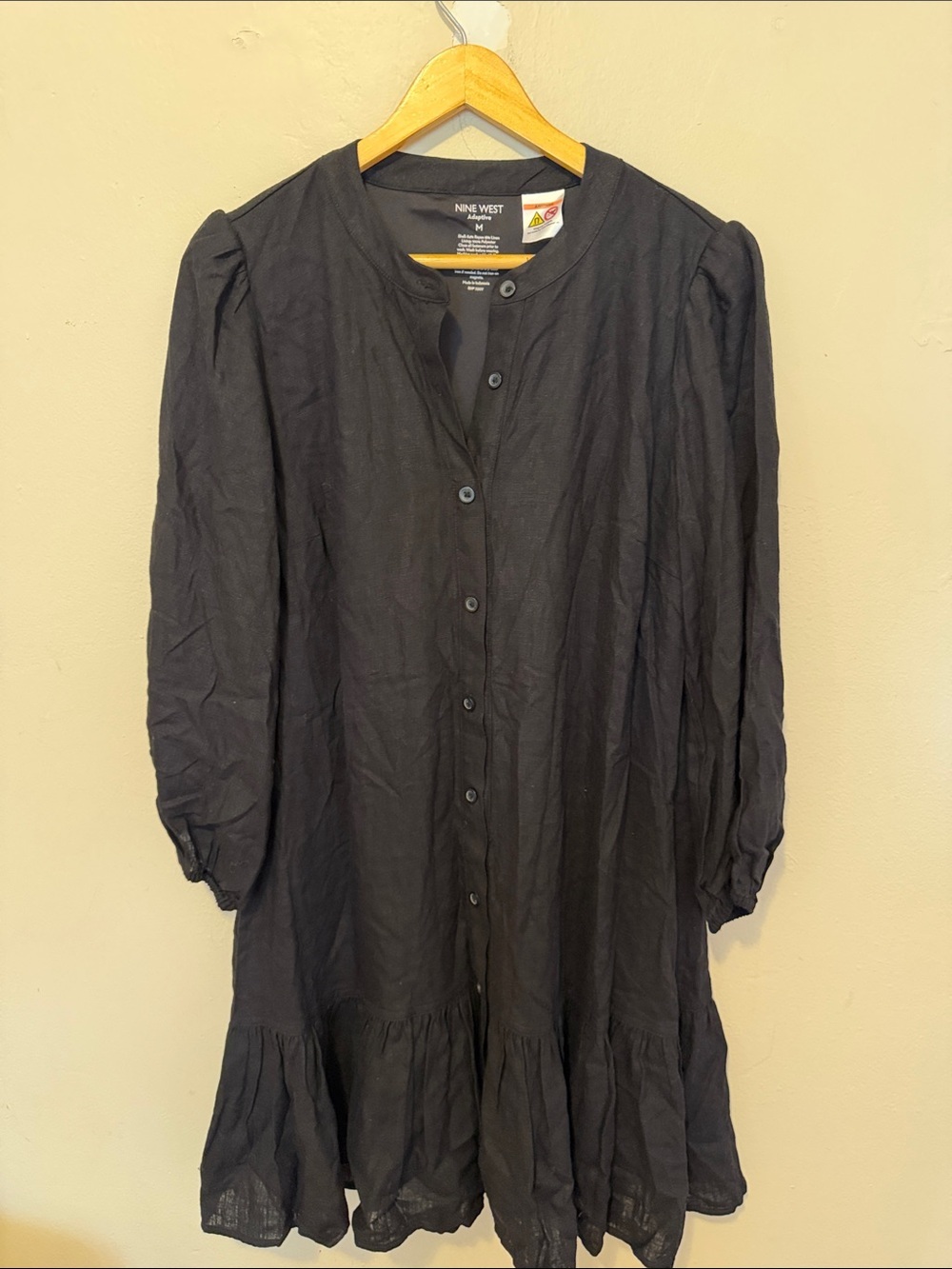 Nine West Black Long Sleeve Ruffle-Hem Tunic Dress